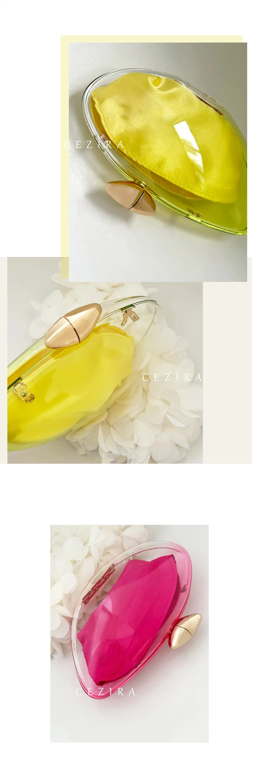 CEZIRA Borsa a mano in acrilico trasparente da donna Borsa da sera alla moda con sfumatura di colore Borsa a tracolla con catena in metallo dorato_voghion.com