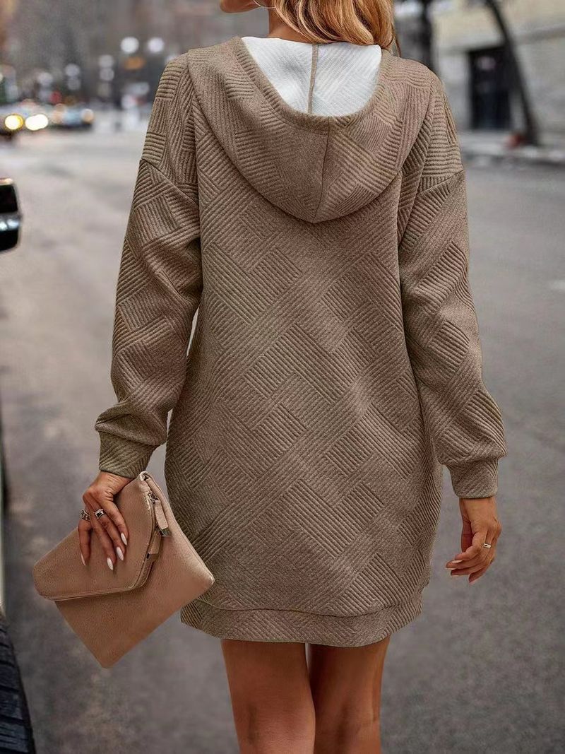 Women's Clothing loose casual solid color hooded long sweater_voghion.com