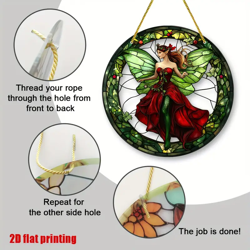 Christmas Fairy Suncatcher - 8x8in Acrylic Round Garland, Holiday Window Hanging For Porch, Garden & Home - Festive Gift For Women_voghion.com