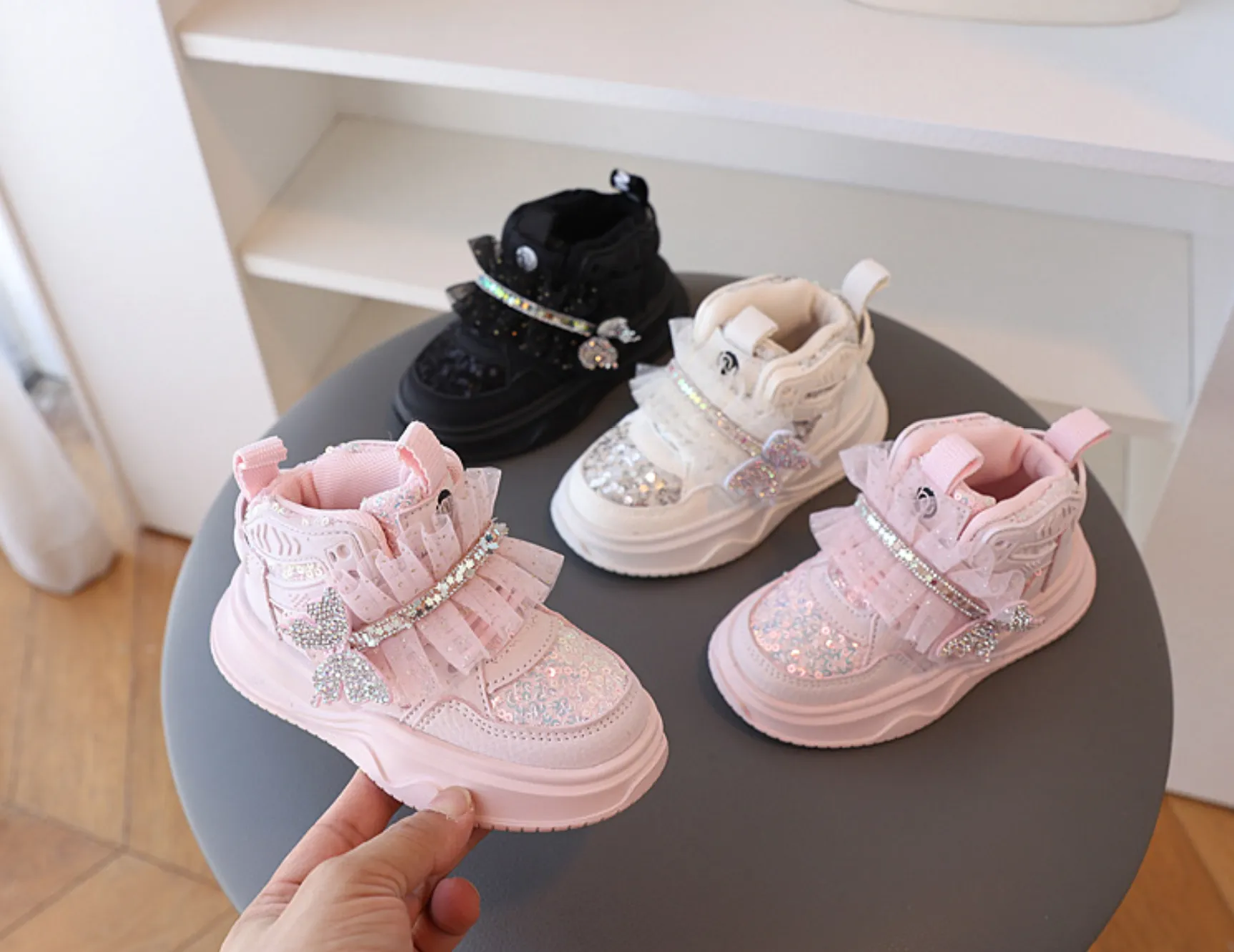 Adidași pentru fete 2025, la modă, cu platformă și fluturi strălucitori, confortabili, Happysteps Kids Sport_voghion.com