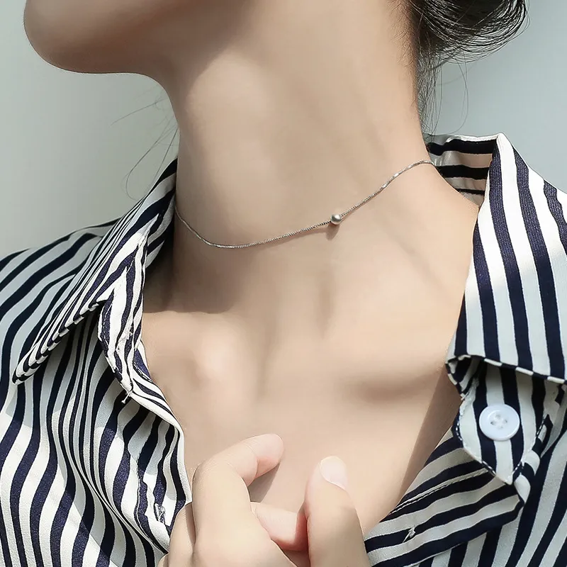 Kedjor Enkel Rund Pärla Charm Hänge Halsband För Kvinnor Choker Smycken Gåva Dz946_voghion.com