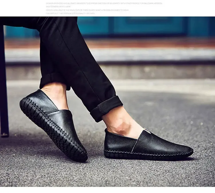 Grande taille 48 49 en cuir véritable plat hommes blanc doux espadrilles décontractées mâle confortable marche conduite chaussures mocassins mocassins_voghion.com