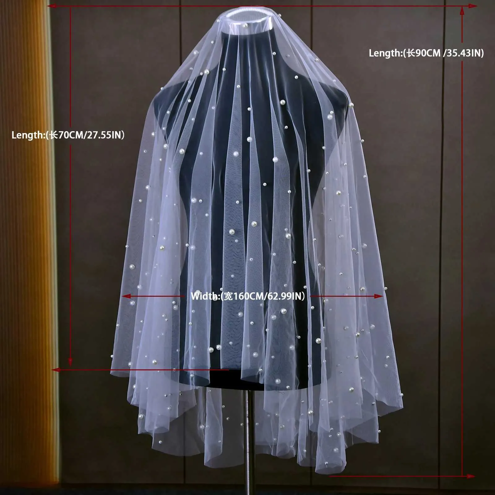 Bijoux de cheveux 2 voiles à nouer, voiles de mariée perlés avec peigne, bord brut, longueur coude, accessoires de mariage_voghion.com
