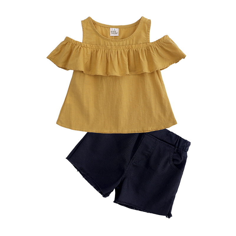 Mamma e bambini Abbigliamento per bambini consegna di un pezzo per ragazze vestito top per bambini con spalle scoperte + pantaloncini vestito a due pezzi abbigliamento per bambini alla moda_voghion.com