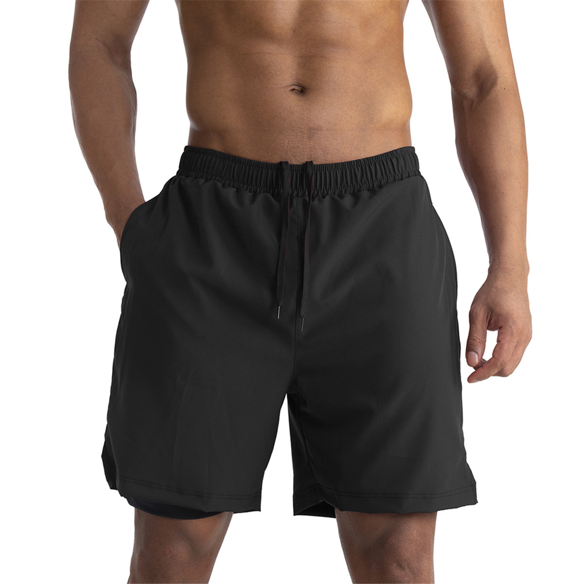 Men's Quick-Dry Running Shorts - 2-In-1 Gym Shorts With Multiple Pockets For Workout & Training (Black/Gray)​_voghion.com