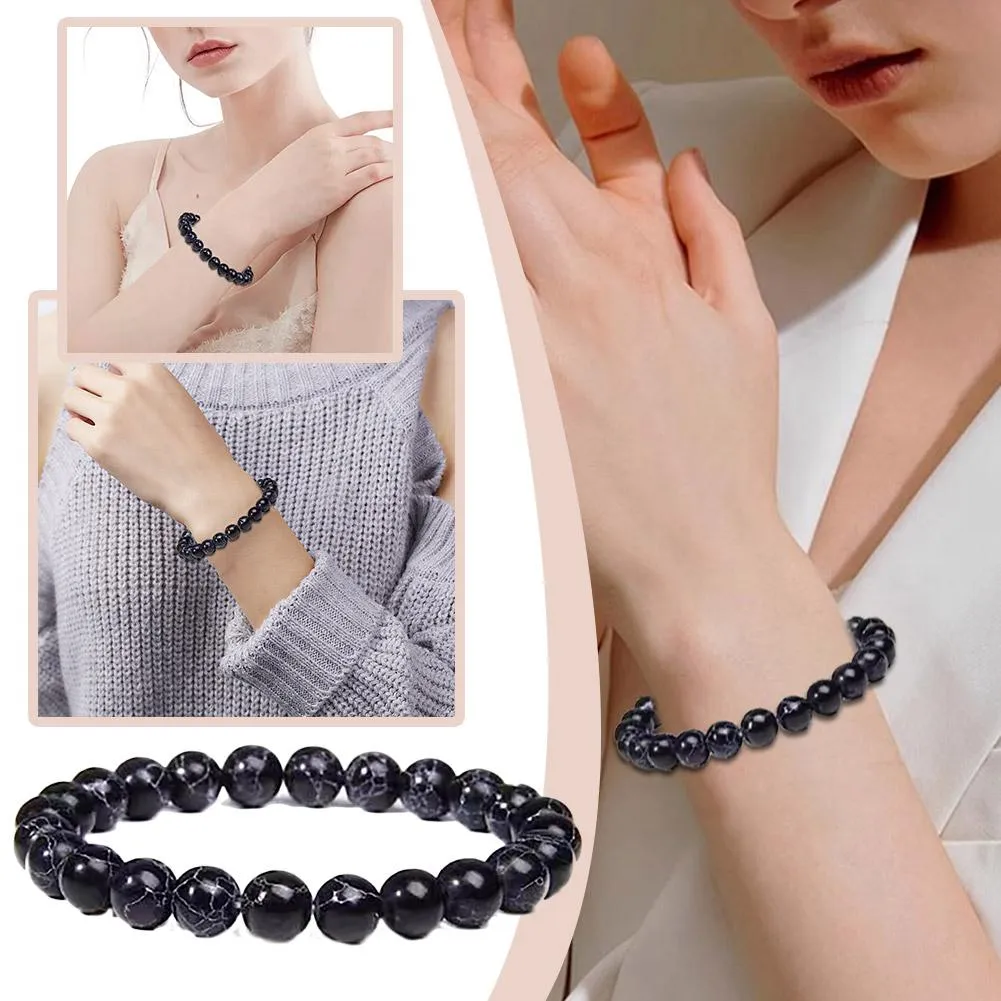 Unisex Beaded Bracelet Black Stone Temperament Style 8mm Wide_voghion.com