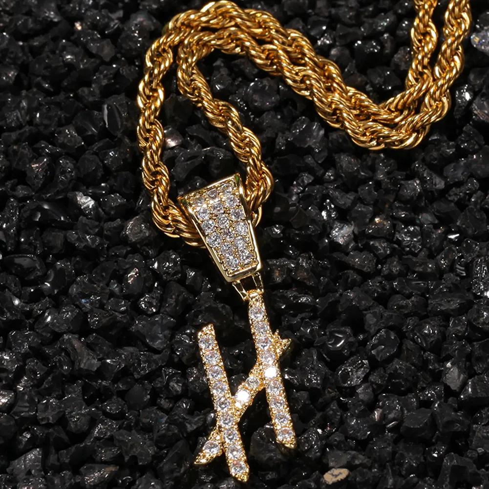 New Fashion personalized Gold Bling Diamond Cursive A-Z Initial Letters Custom Name Pendant Necklace DIY Letter Jewelry_voghion.com