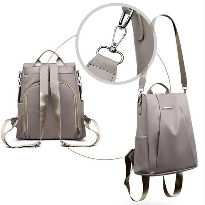 Zaino da donna casual in nylon tinta unita scuola borsa a tracolla singola moda femminile tracolla staccabile grande capacità_voghion.com