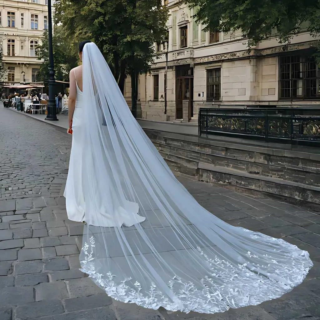 Voaluri de mireasă cu bijuterii pentru păr, plus accesorii pentru rochii, voal de mireasă extra lung cu broderie din dantelă V162_voghion.com