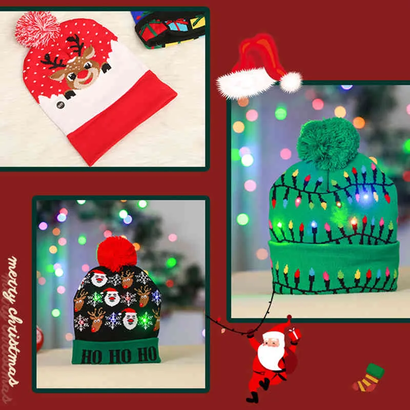 hats Scarves Sets Ball Caps Led Knitted Beanie Light Up Illuminate Warm Hat For Kid Adults Year Christmas Decoration_voghion.com