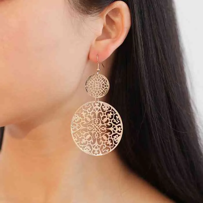 Vintage Openwork Disc Earrings Ear Drop Frosted Jewelry For Women Party Wedding Tt@88_voghion.com
