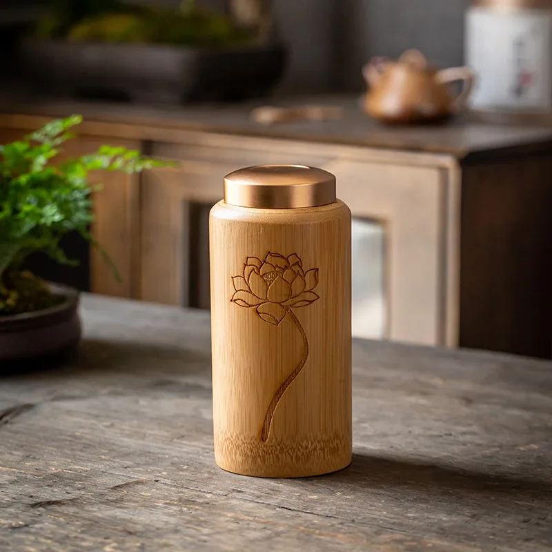 Boîte à thé en bambou faite à la main en bois avec récipient de stockage de tube à thé en bambou portable de style chinois scellé pour un usage domestique_voghion.com