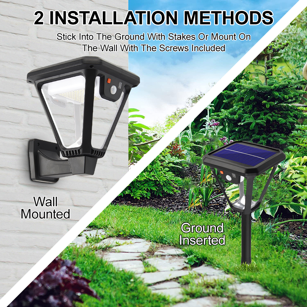 100 LED Solar Lantern Outdoor Solar Wall Lights 2 Color 360° Angle Illumination Solar Moiton sensor LawnLights with USB Charging_voghion.com