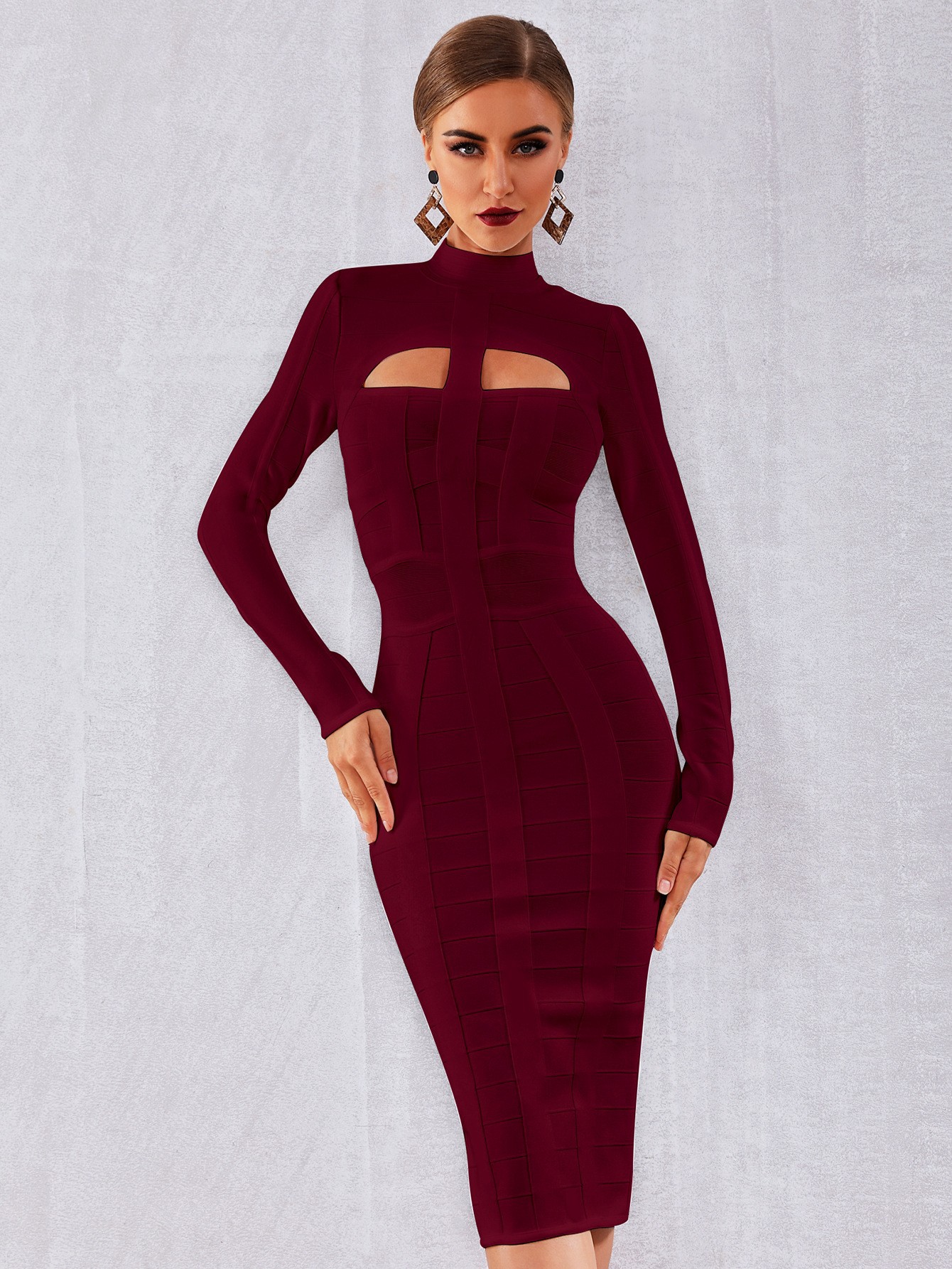 Women's Clothing Autumn And Winter Women's Tight Hollow Long Sleeved Dress Usually You Can Wear A High End Bandage Evening Dress