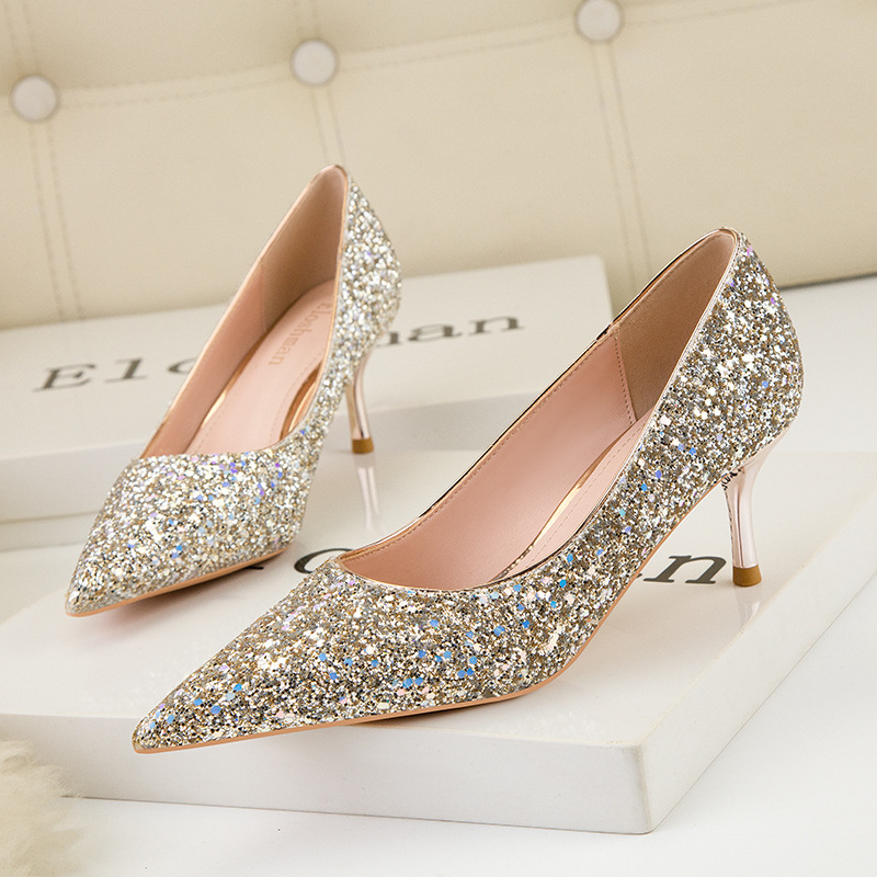 Mode sexy abnehmen stiletto heels Schimmernde pointe glitter party einzelnen schuhe hochzeit schuhe_voghion.com