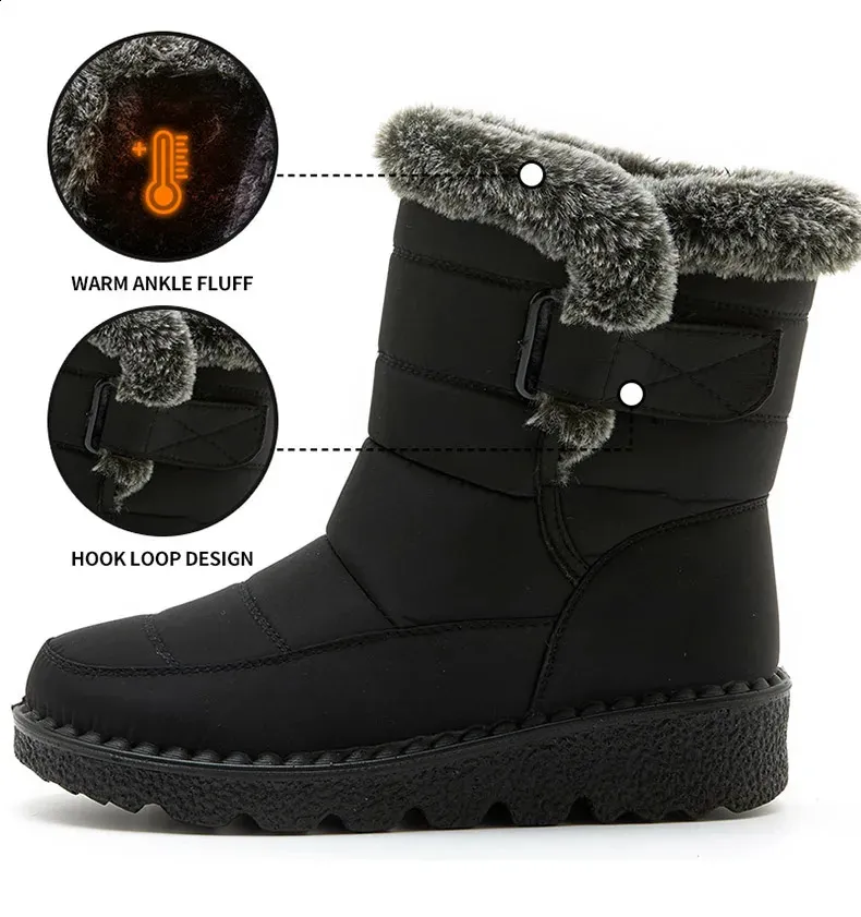 Trend Womens Winter Ankle Low Botas Mujer Waterproof Snow Boots Fur Leather Shoes 241116_voghion.com