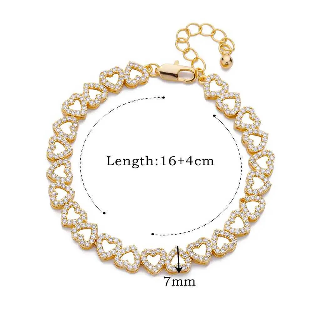 Bangle Zircon Bracelets Women Stainless Steel Gold Color Heart Charm Bracelet Wedding Jewelry Gift For Friends_voghion.com