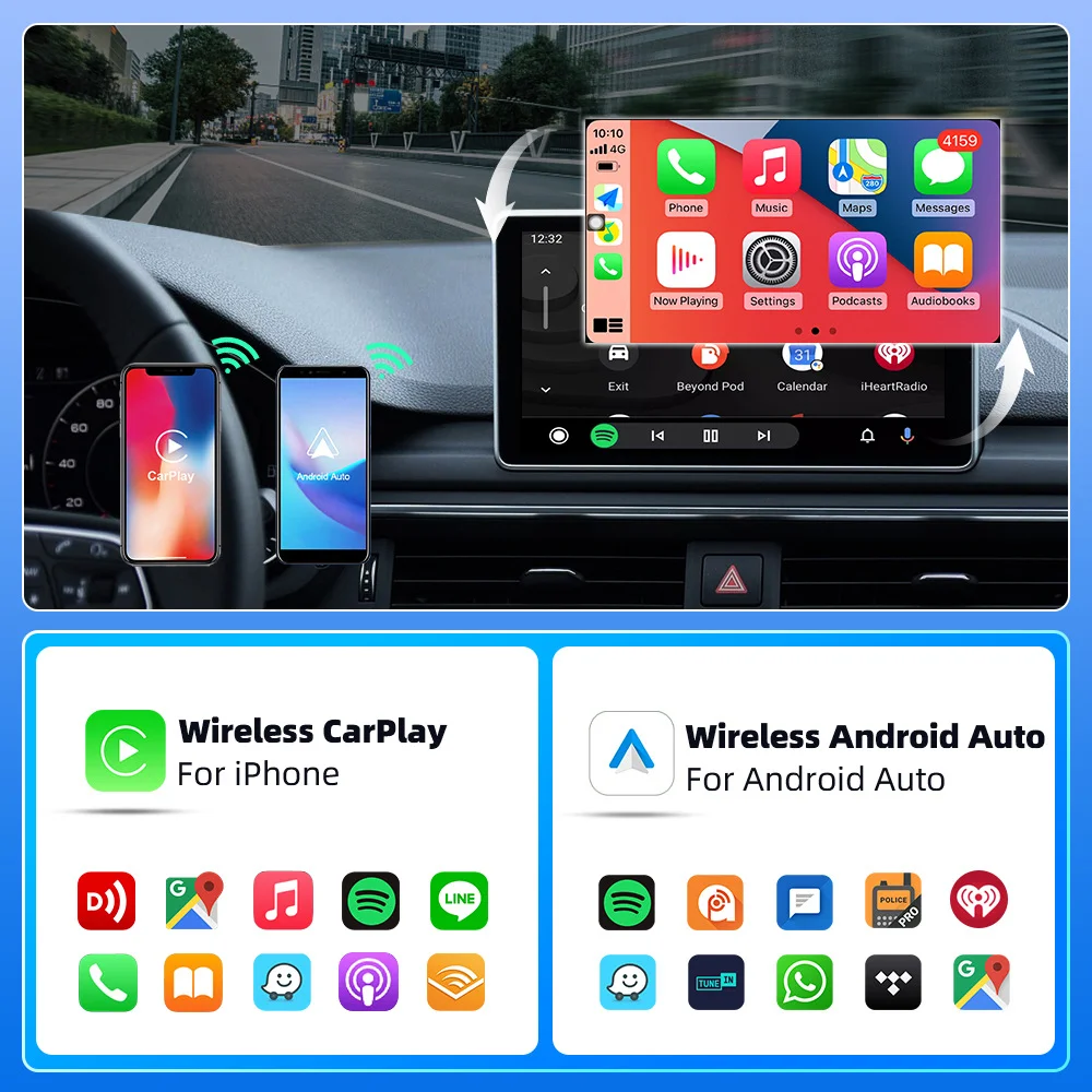 2-in-1 kabelloser CarPlay- und Android-Auto-Adapter, Kfz-Dongle mit automatischer Verbindung, Plug & Play für iPhone und Android-Geräte (werkseitig verkabelt)._voghion.com