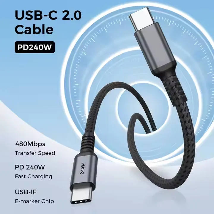 Wholesale 2M 3M USB 2.0 48V 5A Type C Usb Fast Charging Cable Data Cables For Iphones 15 Pro Max To Android_voghion.com