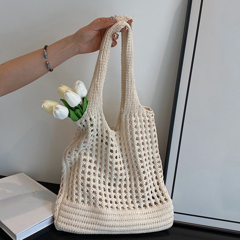 Vintage Hohl Design Gewebte Frauen Schulter Tasche Stricken Große Kapazität Handtaschen Sommer Reise Shopper Tote Für_voghion.com
