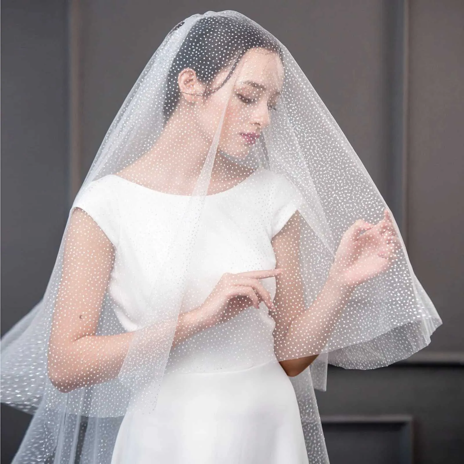 Bijoux de cheveux V97 Voile de mariée élégant à 2 niveaux avec bord en ruban blusher, couverture en tulle souple pour le visage et le mariage_voghion.com
