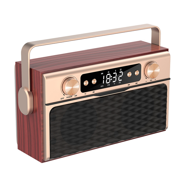 Bärbar trådlös Bluetooth-högtalare i trä, Caixa De Som, 20W, väckarklocka, FM-radio, stöd för TF-kort, U-disk, kabel_voghion.com