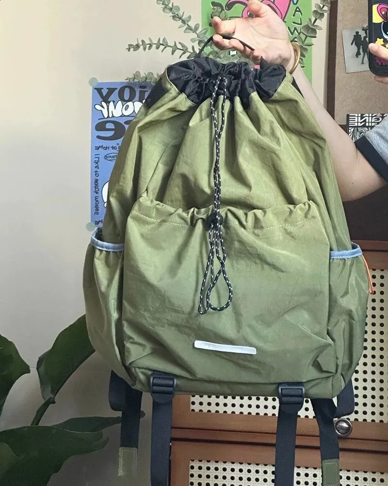 Drawstring Korean Vintage Students Schoolbags Trendy Casual All Match Preppy High-capacity Sports Simple Travel Bags_voghion.com