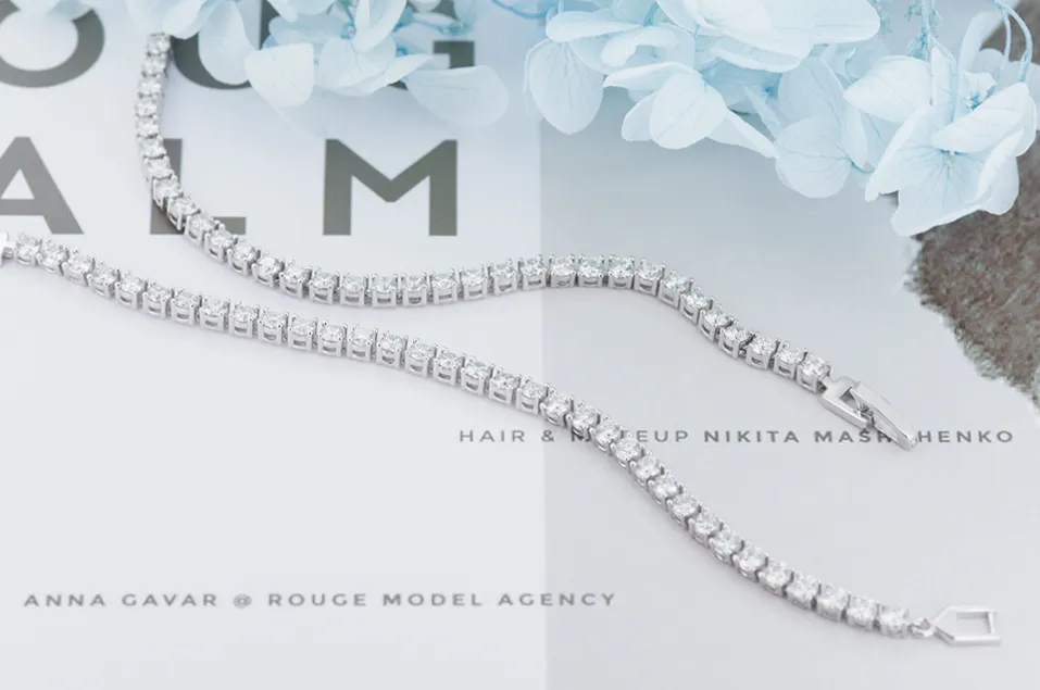 GIGEWE 3.0mmX43Pcs white D Color Round Cut White Gold Plated Sier Moissanite Tennis Bracelet_voghion.com