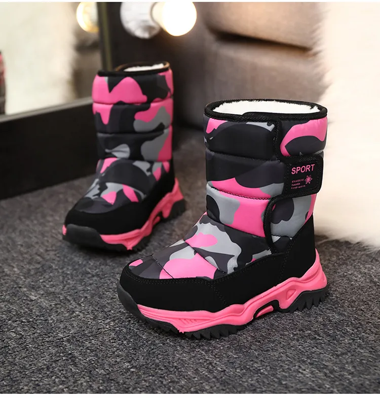 Winter Kids Plush Waterproof Fabric Non-Slip Girls Boys Rubber Sole Toddler Snow Fashion Warm Cutefeet Children Outdoor_voghion.com