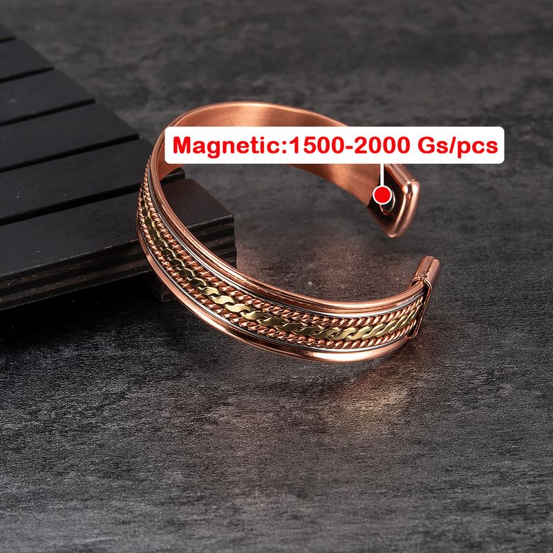 Meathly Pure Copper Magnetic Bracelets Adjustable Cuff Twisted Bangles 12mm Wide Health Energy High Magnet Jewelry Men_voghion.com
