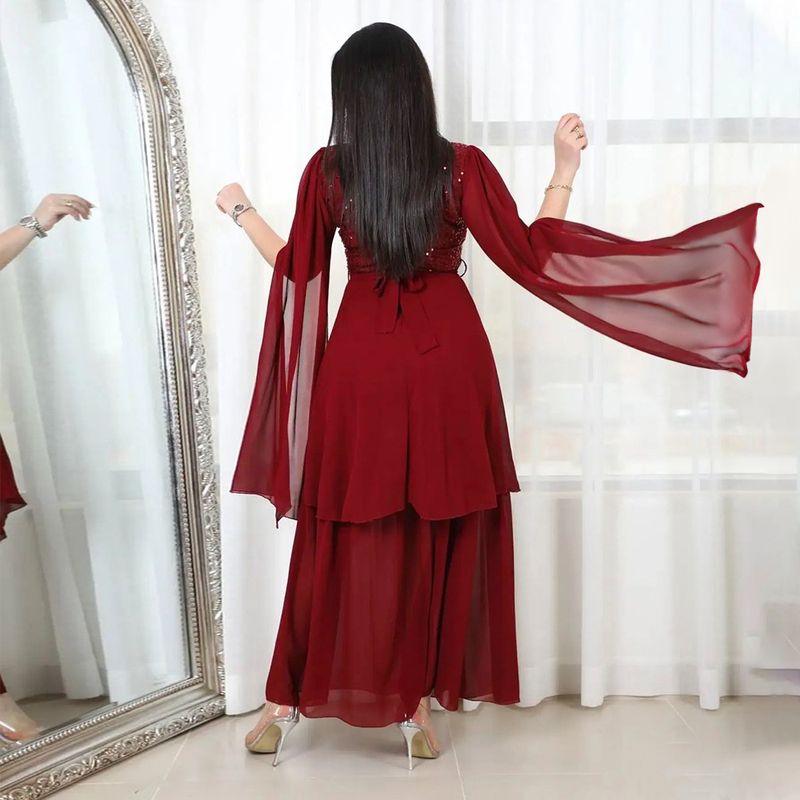 Women's Clothing autumn new Arabic sequin evening dress muslim with belt_voghion.com