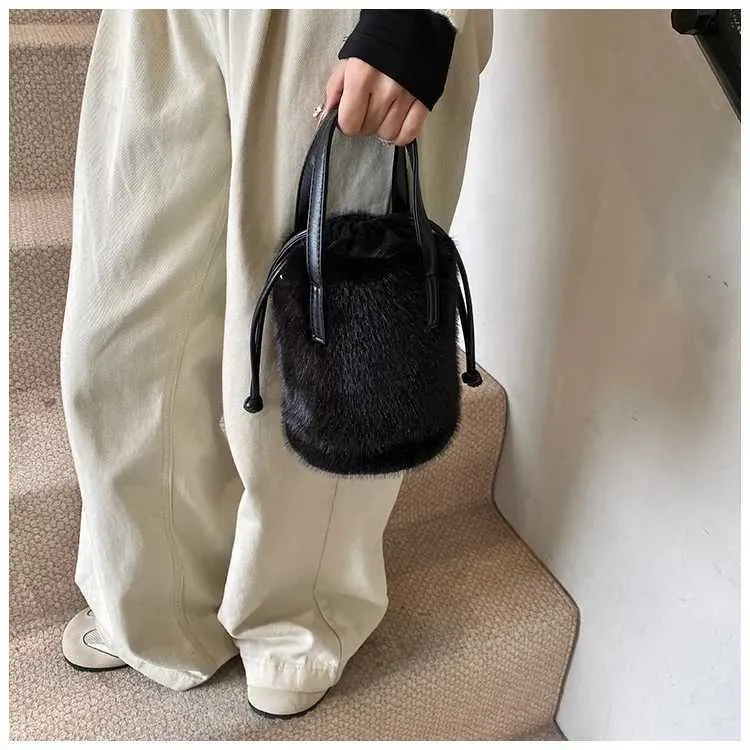 Borsa a secchiello in peluche retro donna borsa a tracolla_voghion.com