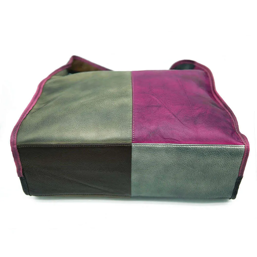 MS Retro Style Genuine Leather Handbag Donna Vacchetta Patchwork Fatto a Mano Spazzola Grande Capacità Hobos Borsa a Tracolla Capiente_voghion.com