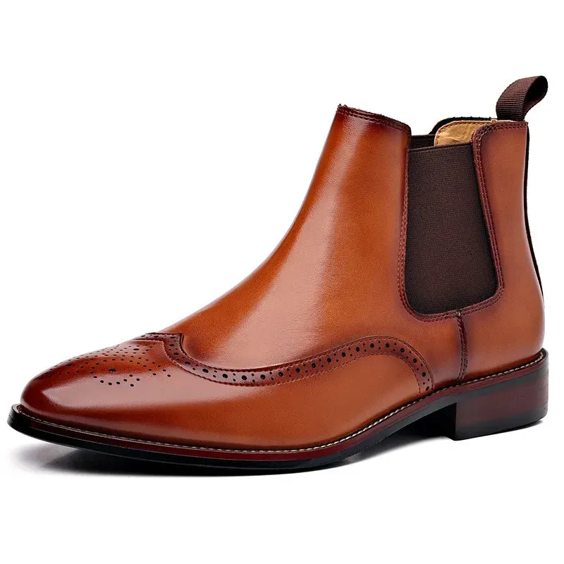 Erkek Klasik Retro Botlar Brogue Deri Bilek Erkek Moda İngiliz Stili Kısa Günlük İş Ayakkabıları 240611_voghion.com