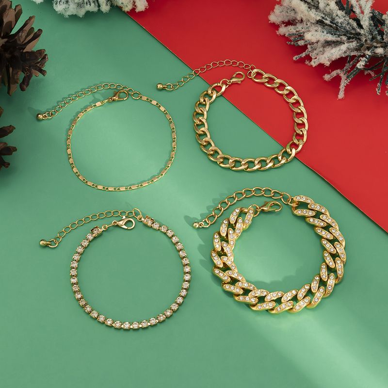 Pulsera lisa de metal apilable estilo navideño con hebilla cubana estilo hip hop para mujer_voghion.com