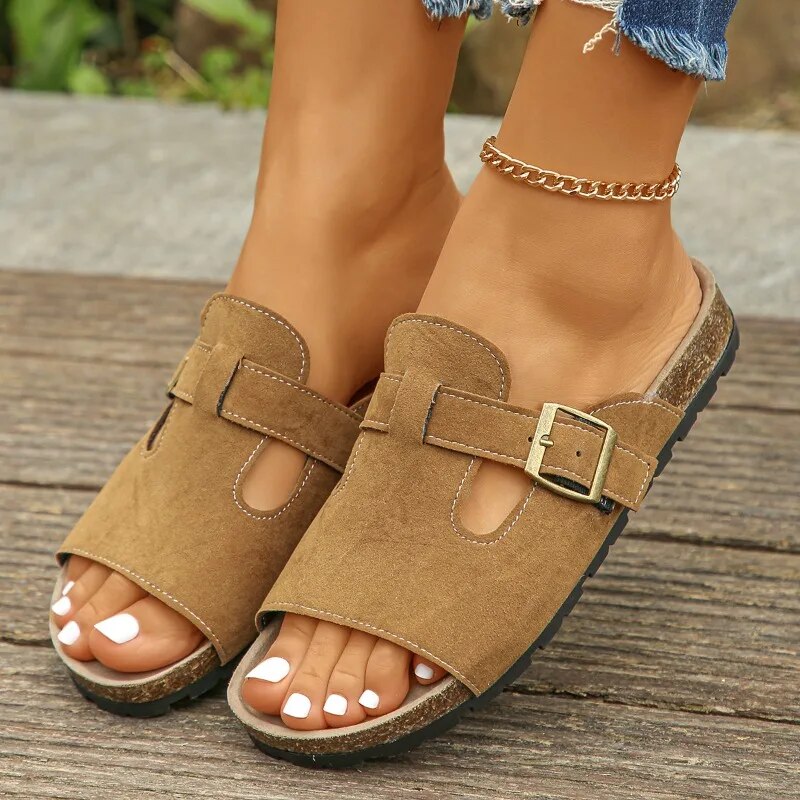 Damen Sandalen mit dickem Fußbett, klassisch, für den Strand, flach, für den Sommer, lässig, rutschfest, mit Fußgewölbeunterstützung_voghion.com
