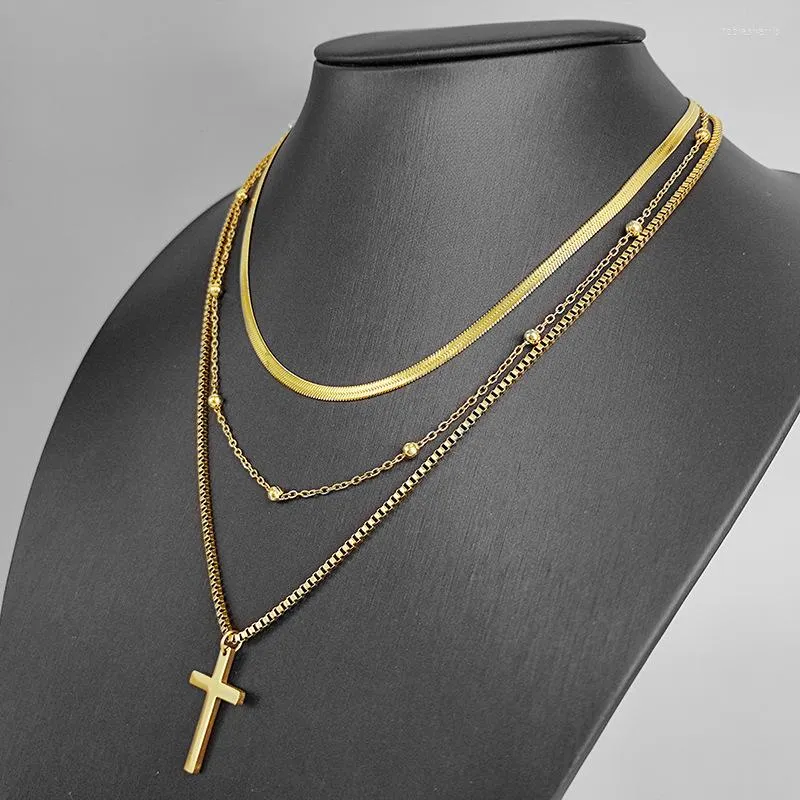 Catene G&D Alta qualità in acciaio al titanio placcato oro colore croce minimalista multifilo collana per le donne gioielli festa_voghion.com