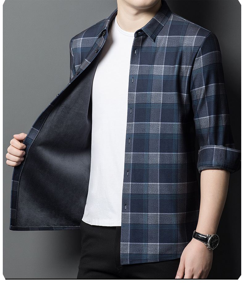 2024 Autumn/Winter New Traceless Men's Wool Plush Thickened Long sleeved Shirt Business Breathable Shirt_voghion.com