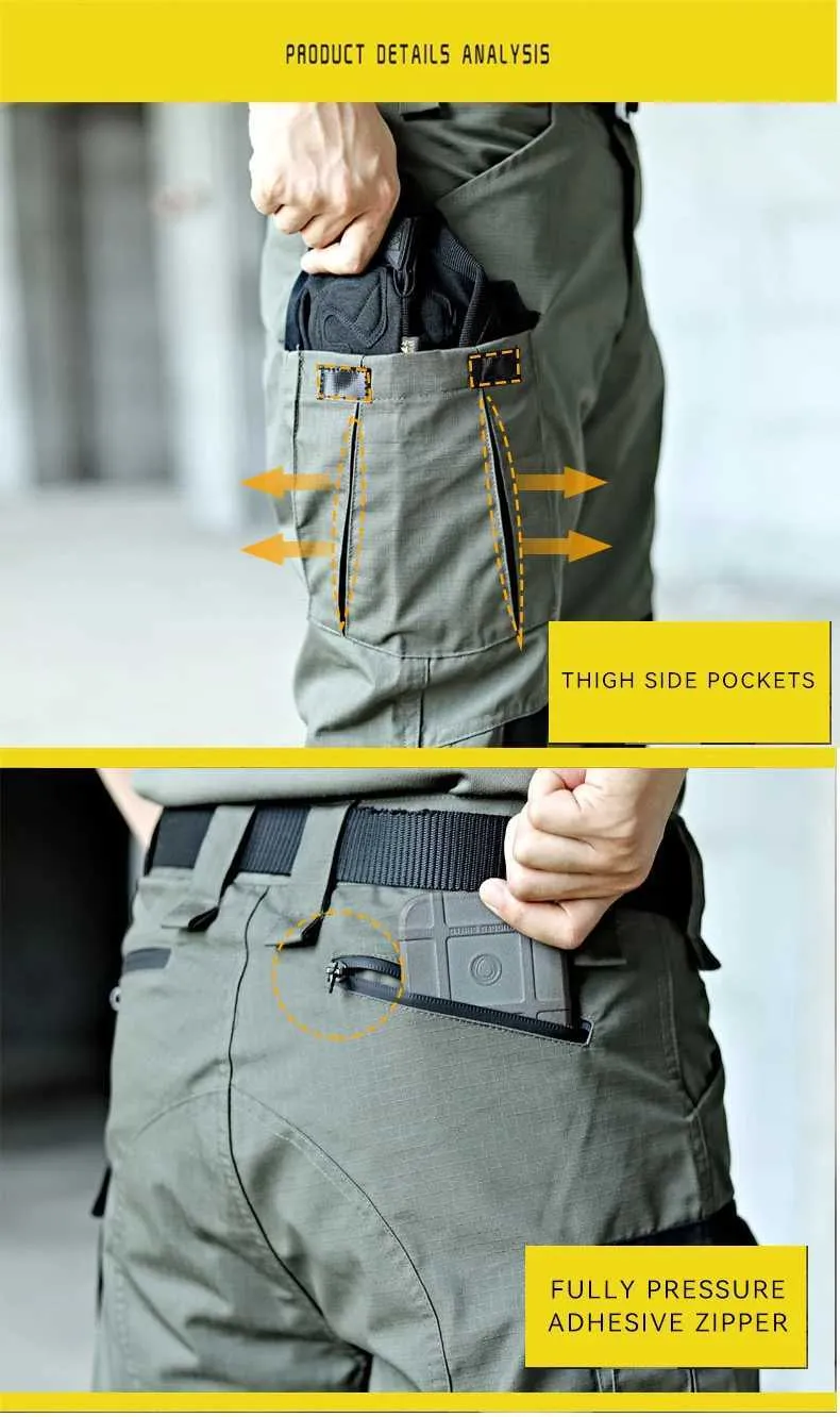 Militär Taktesch Cargo Männer Arméi Trainingshosen Multi-Täsch Verschleißbeständeg Waasserdicht Hosen Männer Wanderhosen Casual Hosen_voghion.com