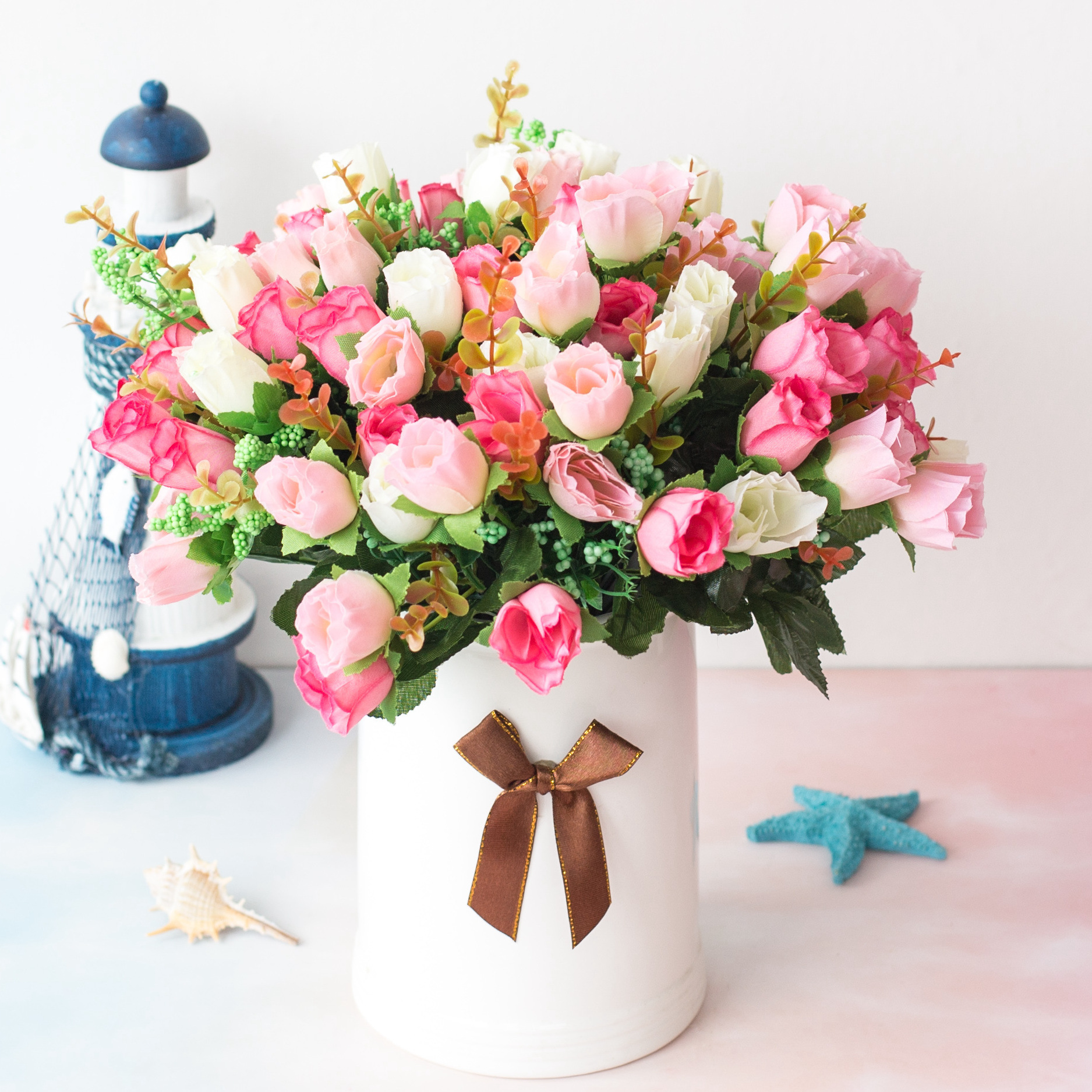 Fleurs haut de gamme en gros, fleurs artificielles, fleurs décoratives, 18 roses à bourgeons droits, mariage à domicile, fleurs en plastique de décoration intérieure et extérieure_voghion.com