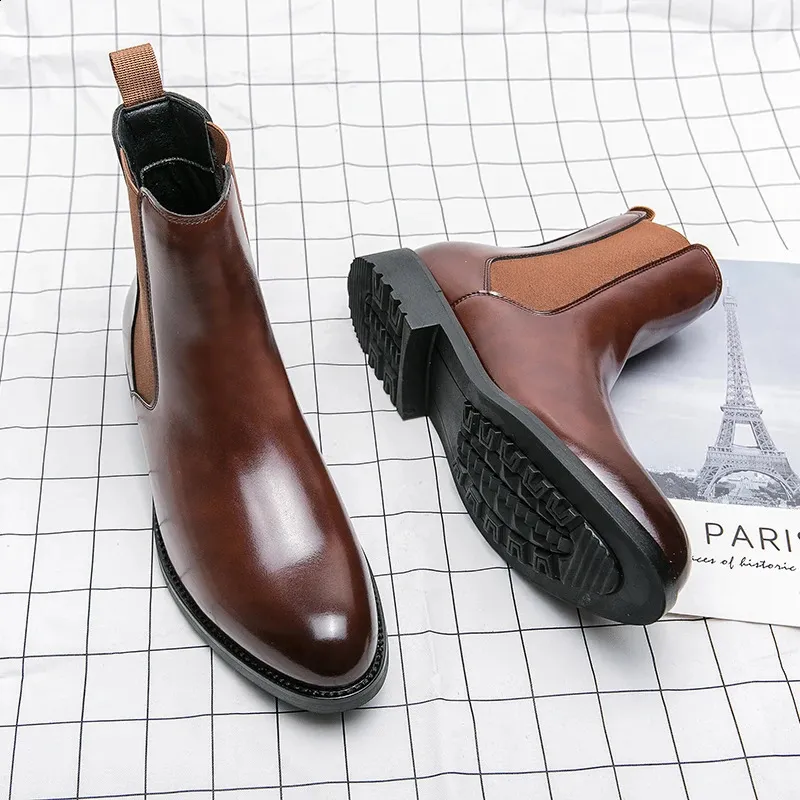 British Style Men Mid Calf Dress Business Formal Ankle Boots Autumn Men's Split Leather Shoes 240830_voghion.com