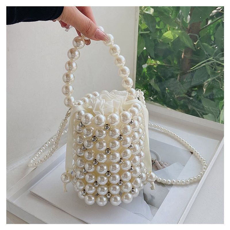 Handgefertigter gewebter Eimer 2024 Neue koreanische Perlenhandtasche für Damen mit einer Schulter_voghion.com