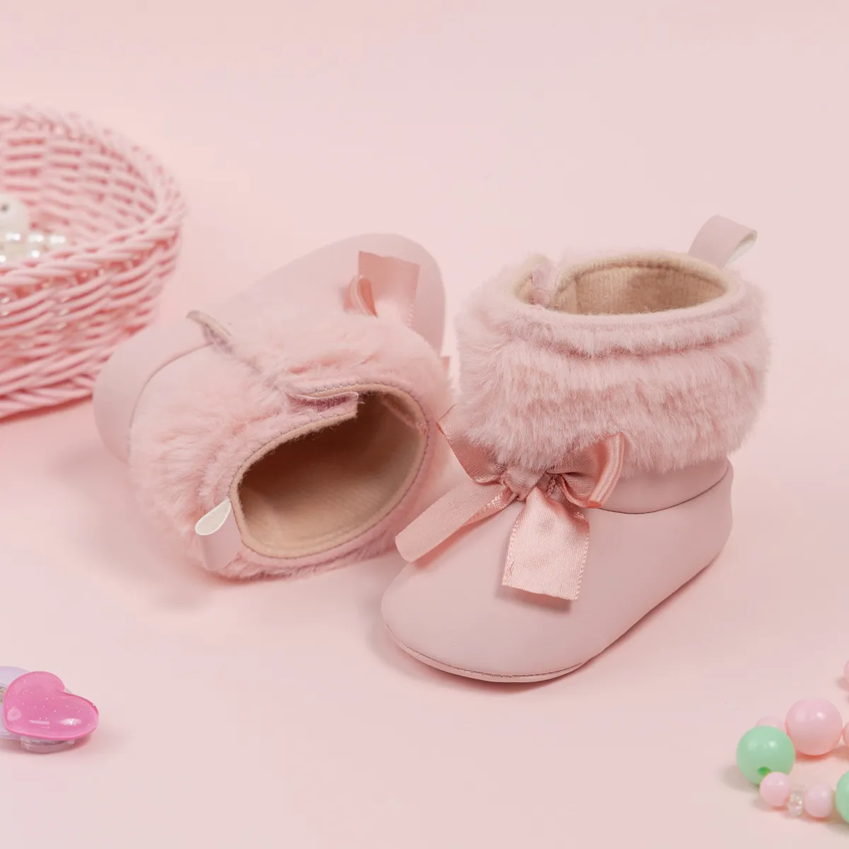 Pink Toddler With Bow Veet Fluzzy Autumn Winter Baby Snow Boots Kids Girls Warm Happysteps First Walkers Shoes 0-18M_voghion.com