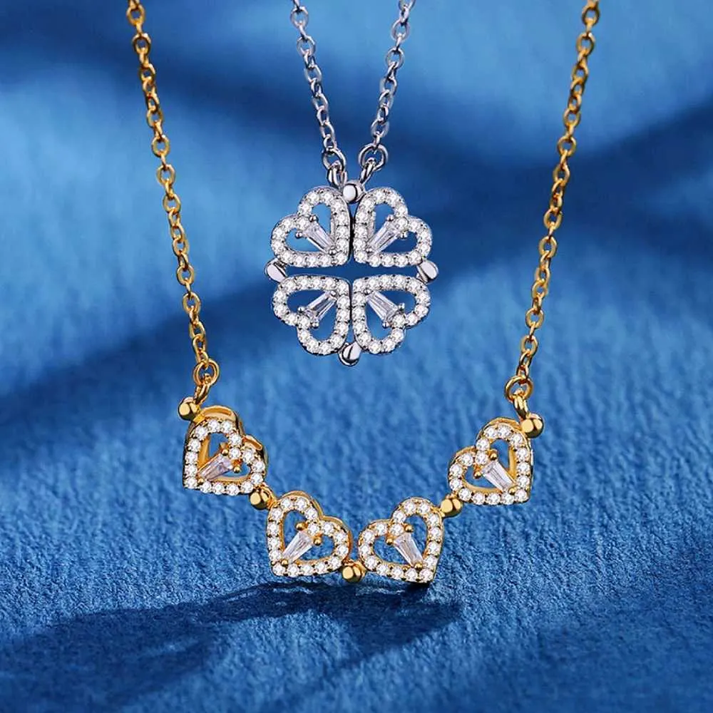 Collane in acciaio inossidabile 316L con ciondolo magnetico a forma di cuore a forma di trifoglio per donna, collana aperta con cristalli_voghion.com