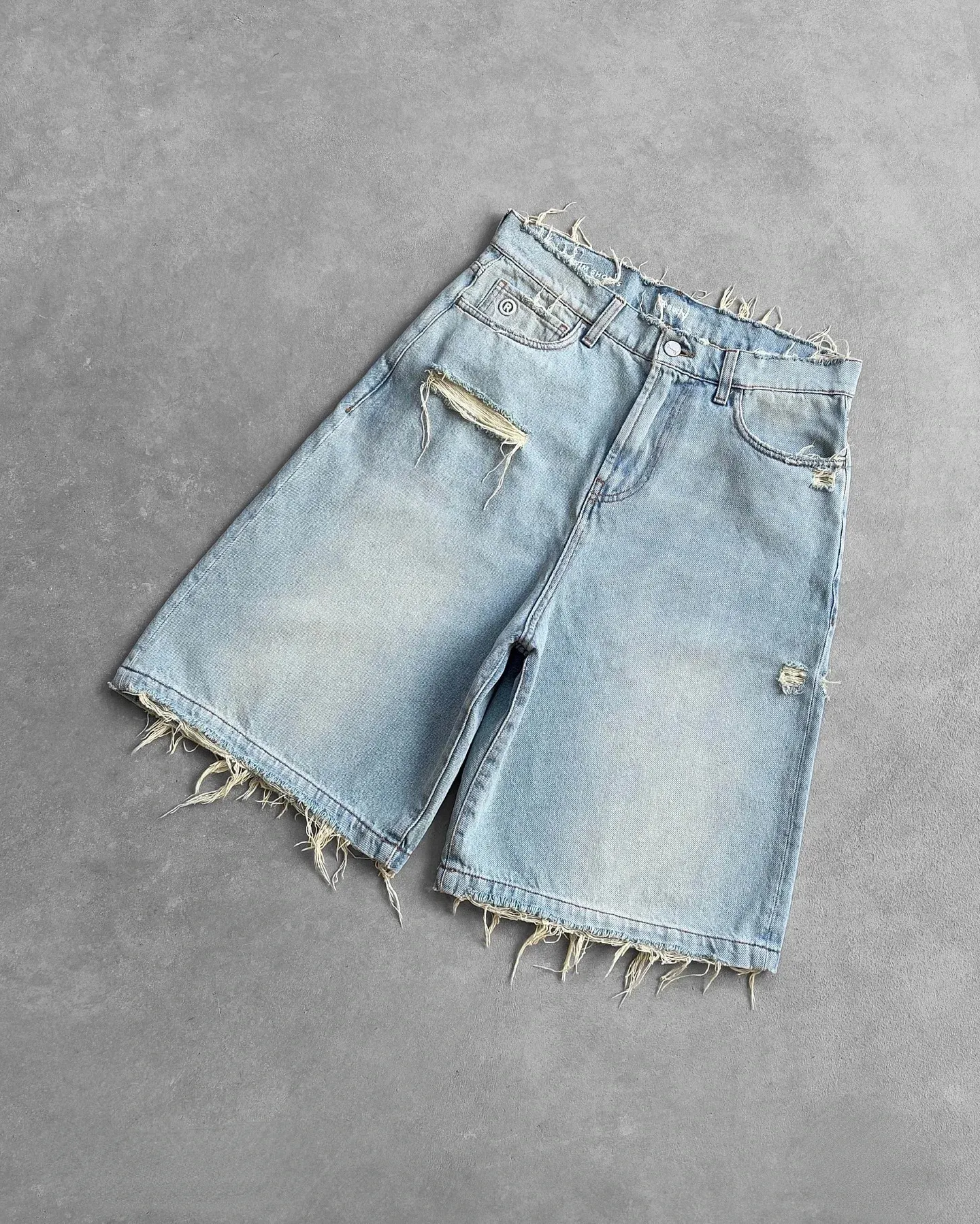 Reaven Summer Hip Hop Ripped Hole Raw Edge Denim Black Blue Wash Punk Work Shorts Vintage Men Women Jorts Y2K Streetwear_voghion.com