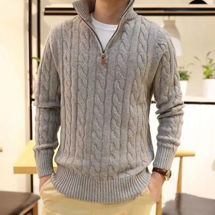 Maglioni da uomo, polo da designer, con mezza cerniera, con cappuccio, manica lunga, lavorato a maglia, con cavallo intrecciato, collo alto, uomo e donna, ricamo_voghion.com