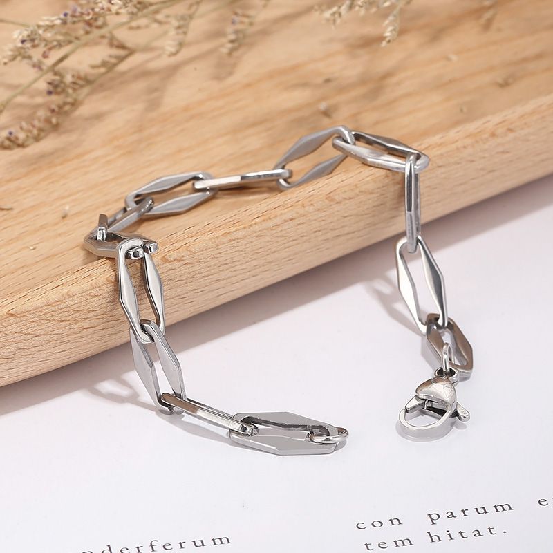 Braccialetto geometrico semplice, fatto a mano, con catena cava in acciaio al titanio da 7 mm di diametro, per uomo e donna._voghion.com