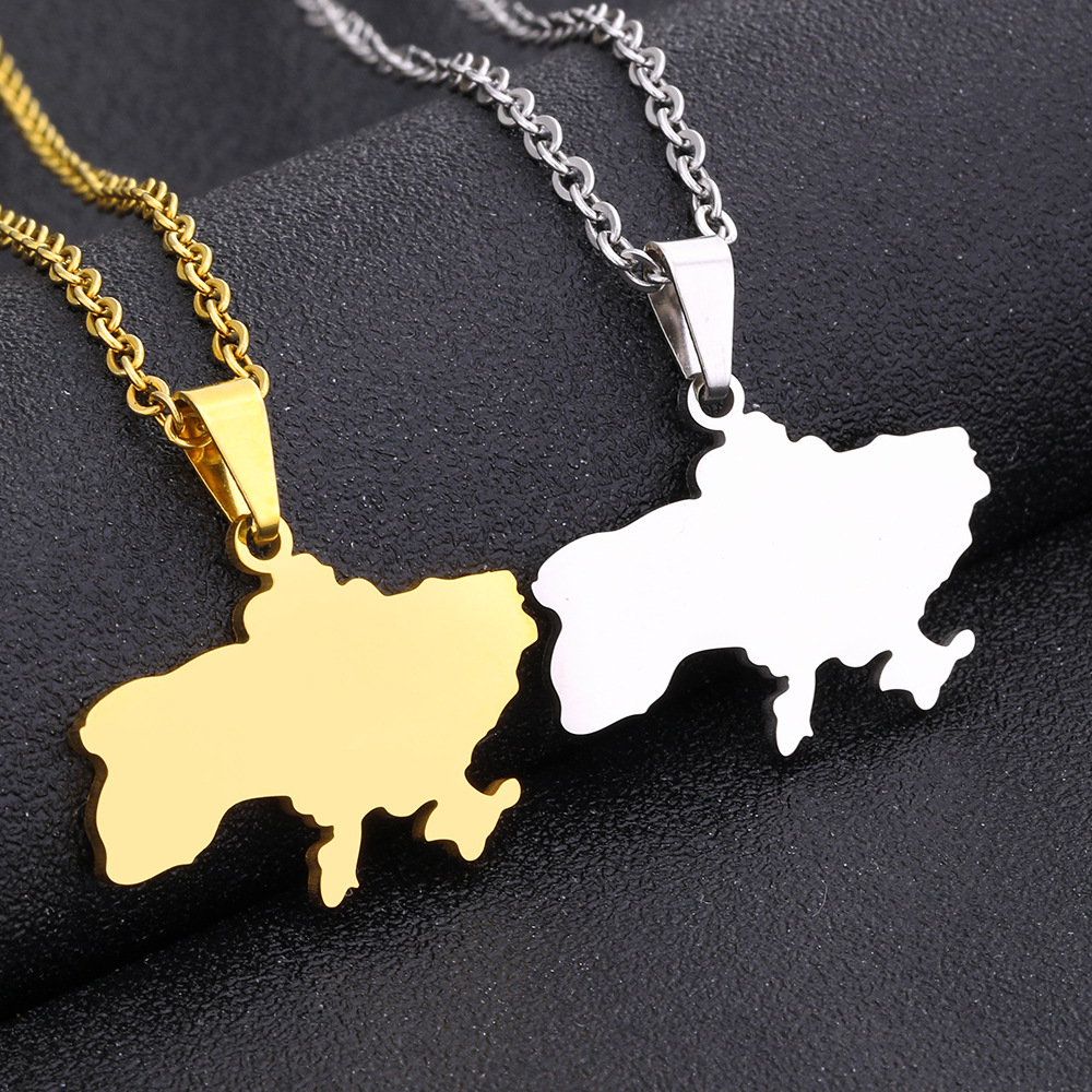 Fashion titanium steel glossy Ukraine map modeling necklace men's and women's geometric pendant couple necklace