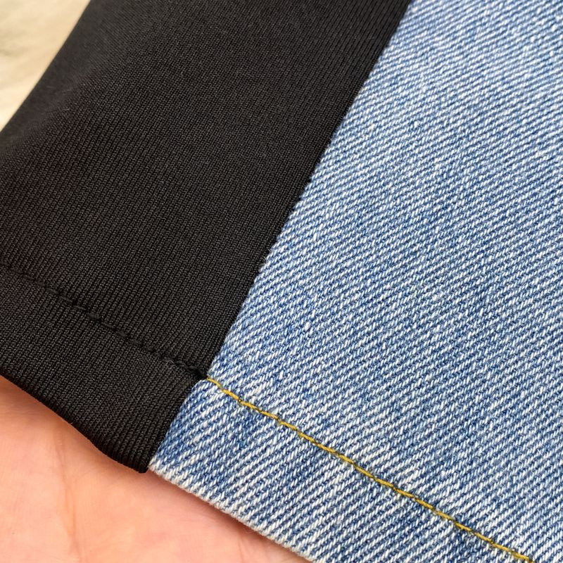 Women's Clothing temperament round neck sleeve denim splicing slim fit short hip dress summer_voghion.com
