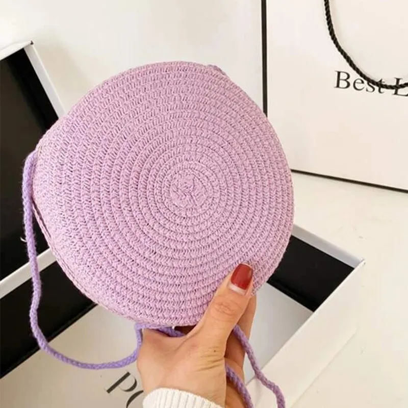 Sacs à bandoulière en paille tissée d'été pour femmes, sac à main rond en rotin fait à la main, petit sac de plage, de voyage, à bandoulière_voghion.com